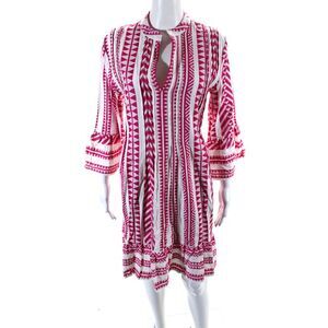 BB Boo Gemes Womens Geometric V Neck Long Sleeved Tunic Dress Pink White Size S